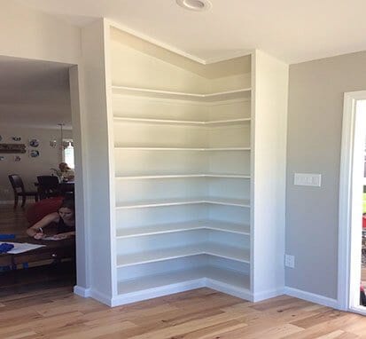 Custom shelving built into a home by socal carpentry in San Diego