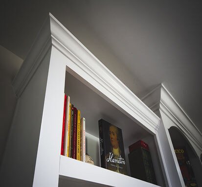 Crown Molding on a Book Case built by SoCal Carpentry